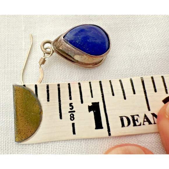 VINTAGE Lapis Lazuli Sterling Silver Earrings TS Signed Native American Teardrop - Picture 2 of 5